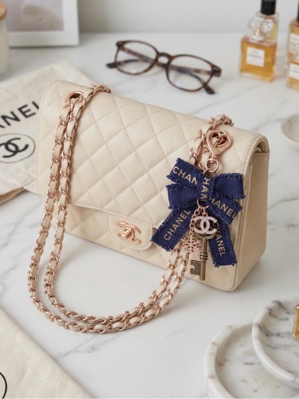 CHANEL  Keychain Bag Charm VIP Gift Charm Ribbon, Butterfly & Snowflake NIB